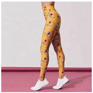 Beach Riot Sport Floral Yellow High-Waisted Leggings size Small